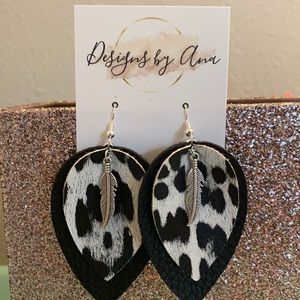 Black and white cheetah faux leather earrings